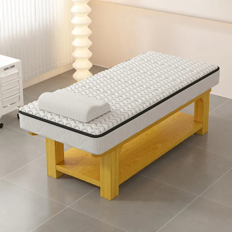 Nordic Cream Style Solid Wood Massage Bed Modern Beauty Salon Massage Bed With Storage Cabinet Salon Furniture Cama Masaje FYMT