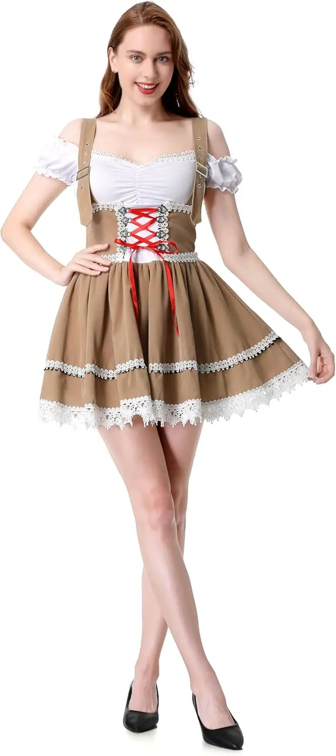 Womens Oktoberfest Costume, Velvet German Bavarian Dress for Halloween Carnival