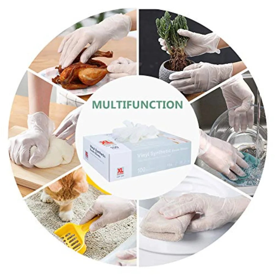Disposable Gloves, 100 Count 4 mil Clear Vinyl Gloves Latex Free Powder-Free Health Glove Cleaning Rubber Glove for Kitchen Coo