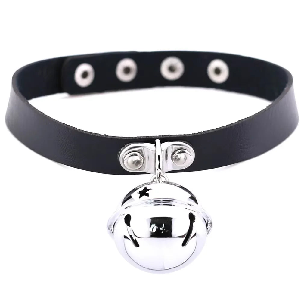 Rock Leather Bell Pendant Choker Necklace For Women Gothic Fine Black Color PU Chain Collar Sexy Ladies Sex Jewelry Accessories
