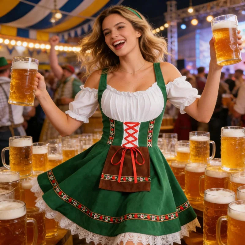 Womens Oktoberfest Costume, Velvet German Bavarian Dress for Halloween Carnival