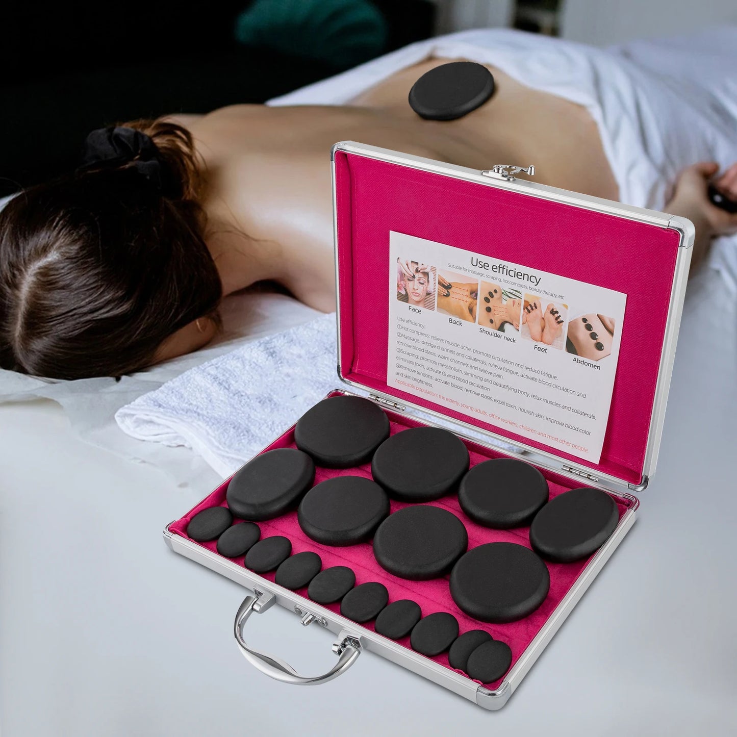16 Pcs Volcanic Hot Stone Massage Kit with Heating Box for Relaxation, Relieve Muscle Pain & Improve Blood Circulation