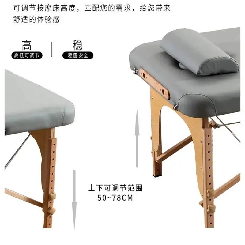Folding Portable Wooden Massage Table Tattoo Face Spa Massage Bed Knead Adjust Comfort Camilla Masaje Beauty Furniture KMMT