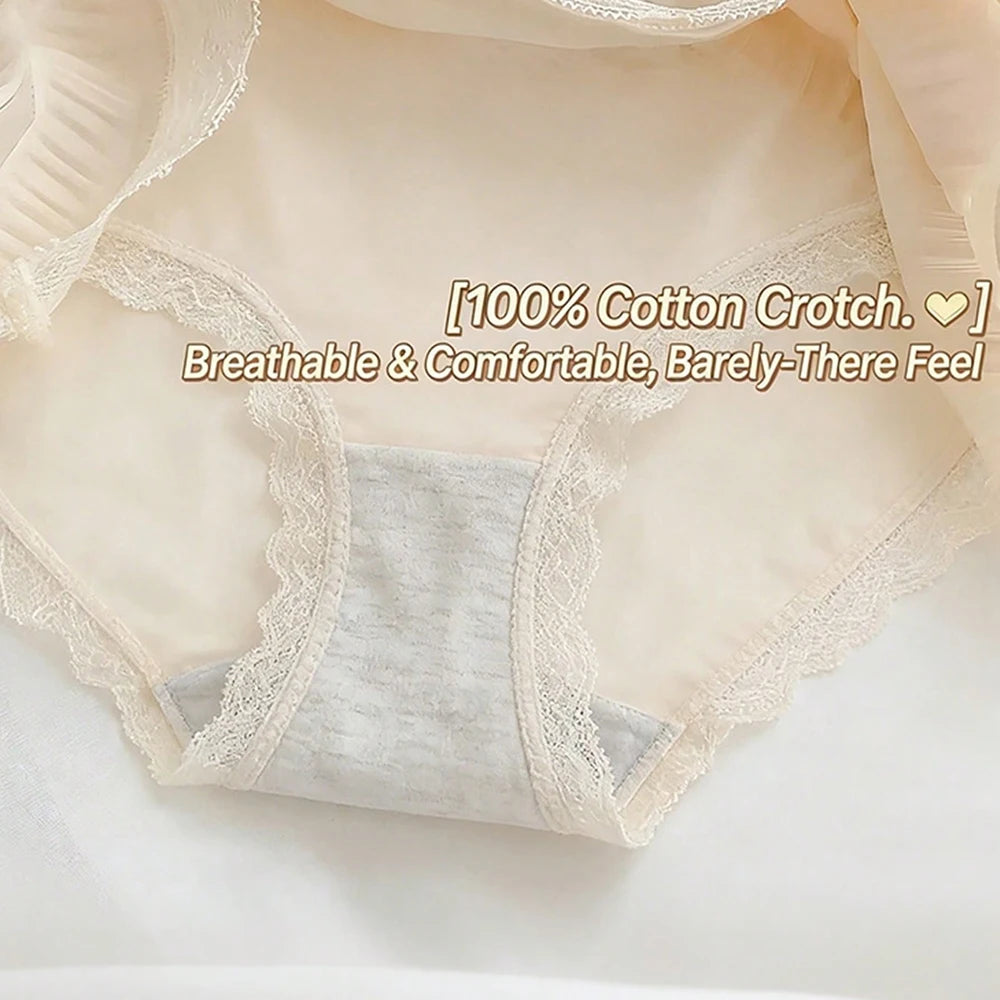 4PCS/set Fashion Female Panties Thin Lingerie Lace Naked Feeling Woman Underwear Women Sexy Underware Briefs Seamless Triangular