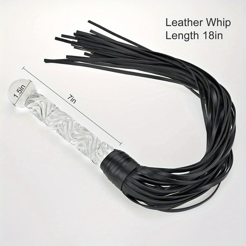 Leather Whip with Pleasure Wand & Tip - for SM/ Anal Sex/ Masturbation
