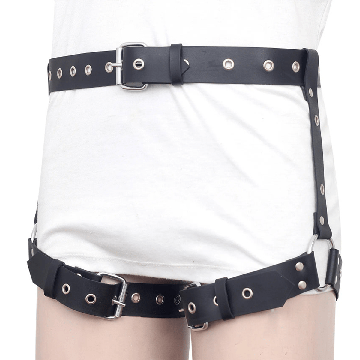 PU Leather Thigh Harness With Suspenders Fetish Bondage Gear