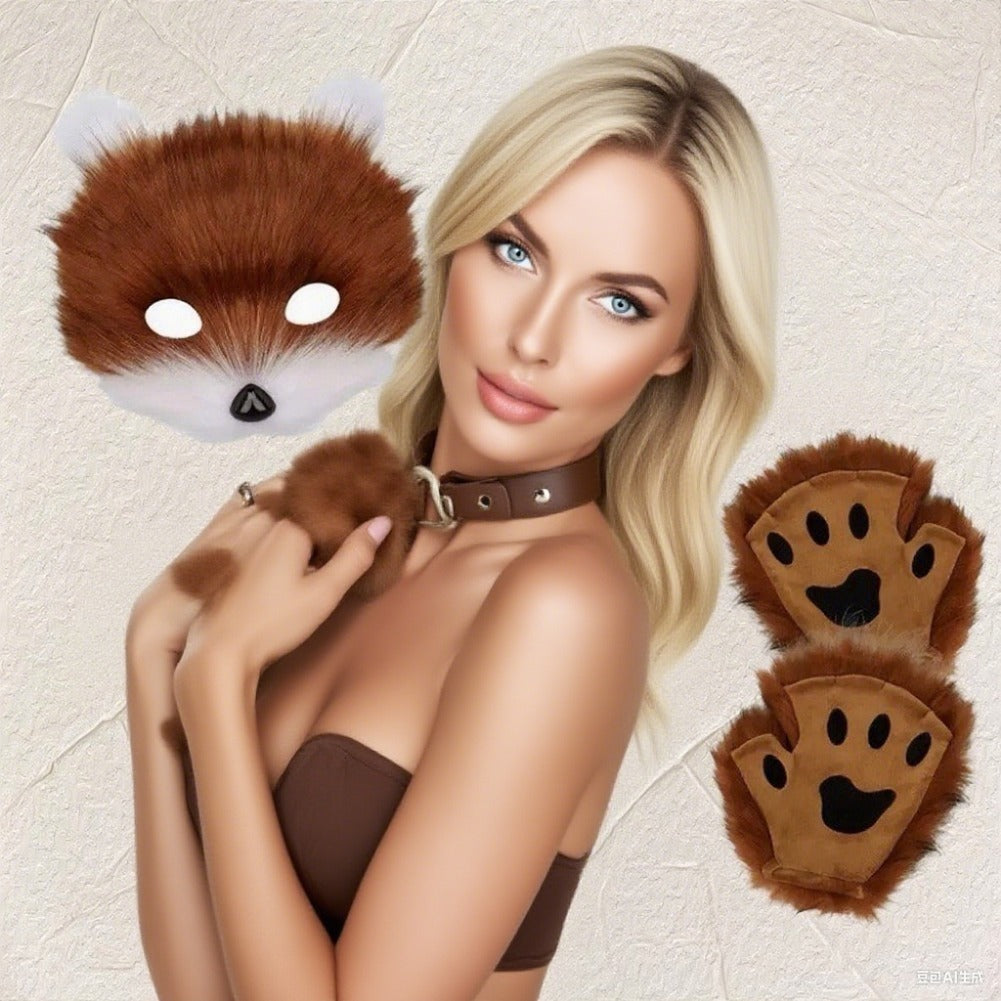 Complete Fox Costume Set With Realistic Mask And Plush Tail