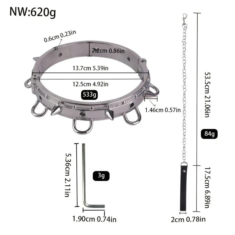 Couple Collar Stainless Steel Lock Leather Leash Set BDSM