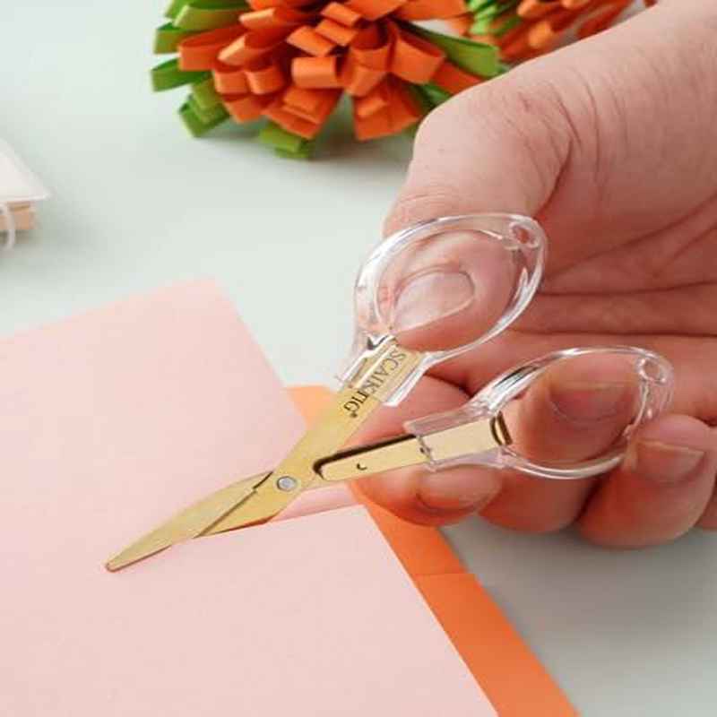Folding Travel Scissors With Safety Lock And Golden-Titanium Coated Blades