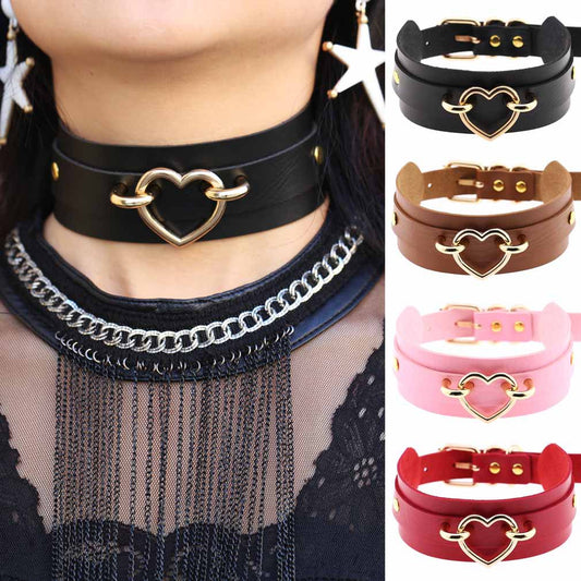 PU Leather Restraint Collar Heart Necklace Choker European American Style