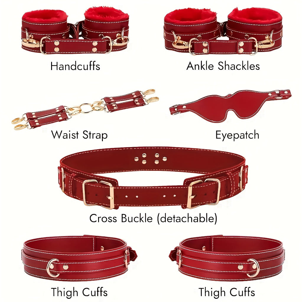姬欲 Leather Bondage 11-Piece Set With Adjustable Cuffs Eye Mask
