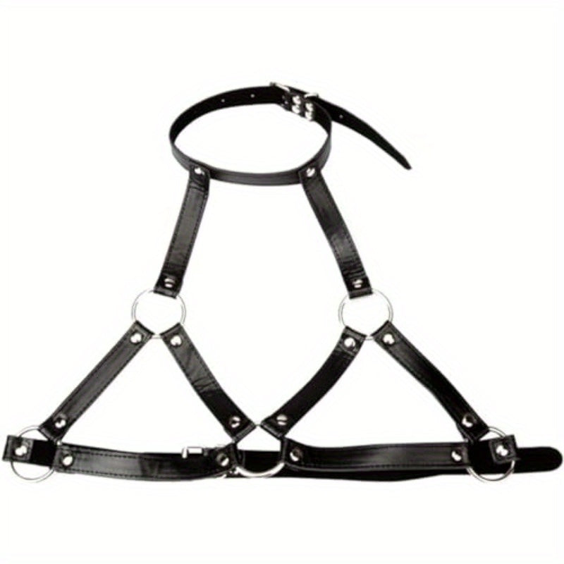 4-in-1 Adjustable BDSM Harness with Nipple Clamps, Neck Collar & Open Mouth Gag - Black & White Strap Design, Durable Metal Construction for Adult Couples, Flirting & Bondage Play, Couples Play Gear, Sleek Metallic Finish, St
