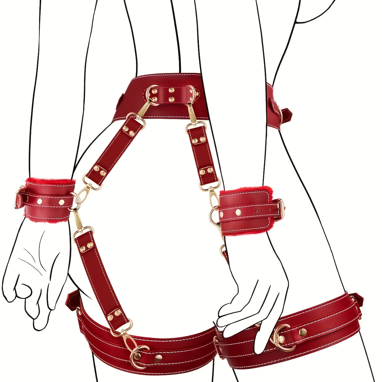 姬欲 Leather Bondage 11-Piece Set With Adjustable Cuffs Eye Mask