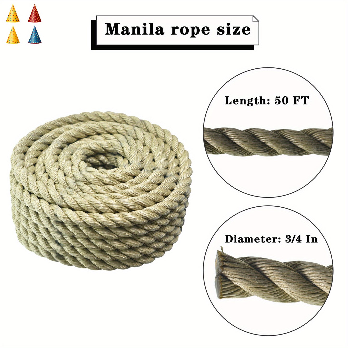 WFLNHB Heavy Duty Polyester 3 Strand Rope for Outdoor Use