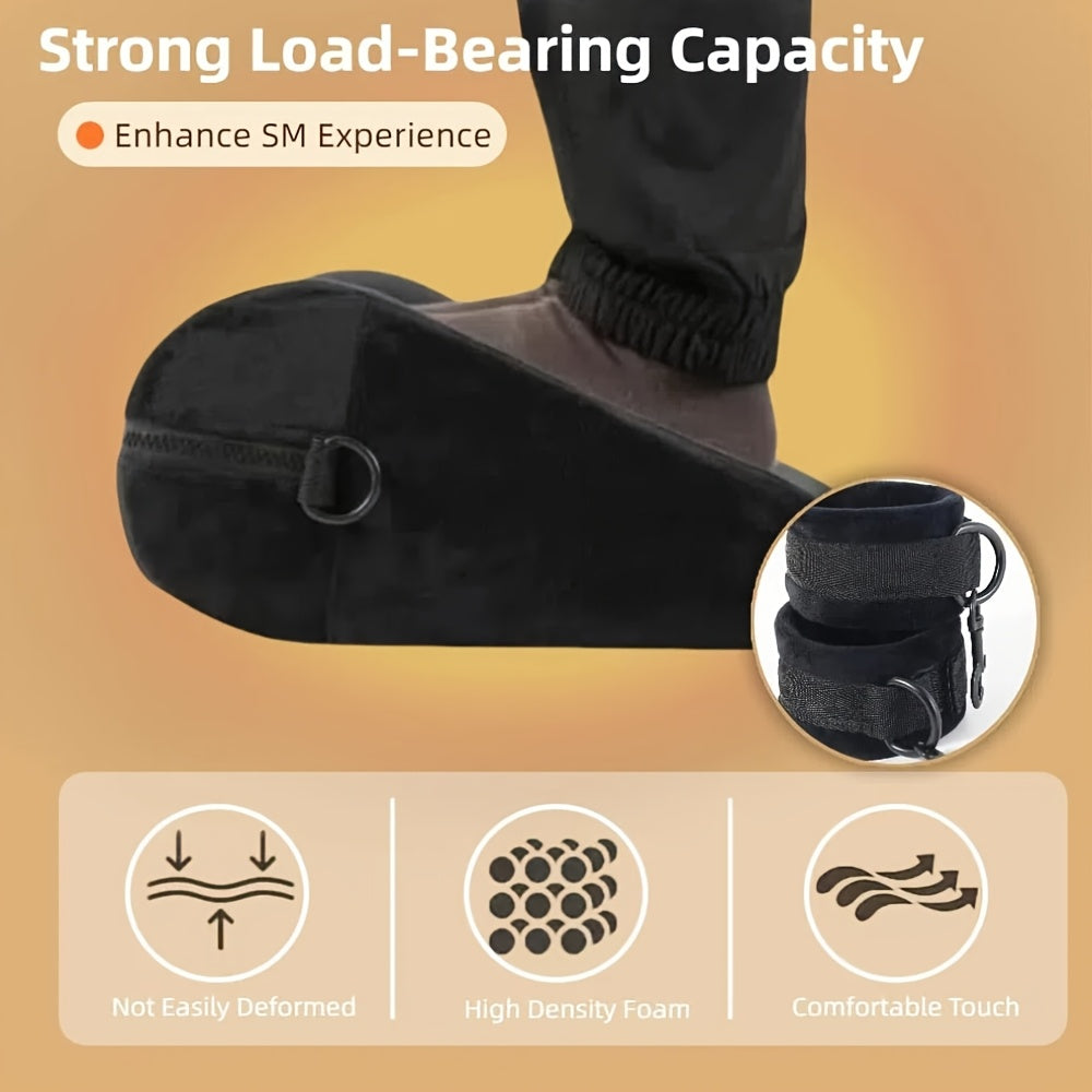 Sex Pillow Foam Sex Furniture Position Pillows With Restraints Handcuffs Set | BDSM Bondage Foam Cushion With Wrist Cuffs, Multifunctional Sex Toys Pillows For Couples, PVC Material, Black