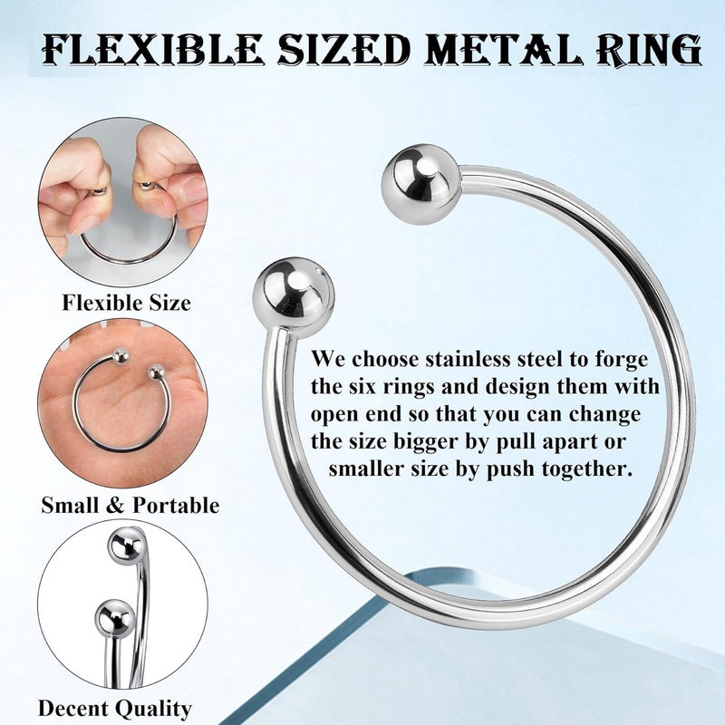 Pack of 8 Stainless Steel Cock Penis Rings for Men in 6 Sizes and Female Nipple Clitoris Clamps | Compatible with BDSM Gears, No Battery Required