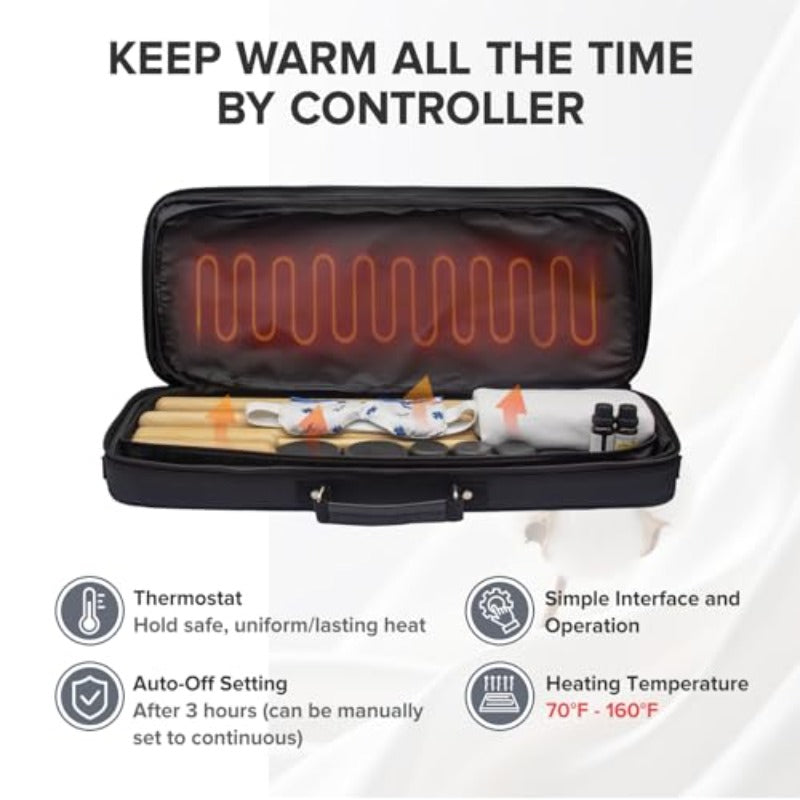 Portable Bamboo Massage Kit With Dual Sided Heating Stones