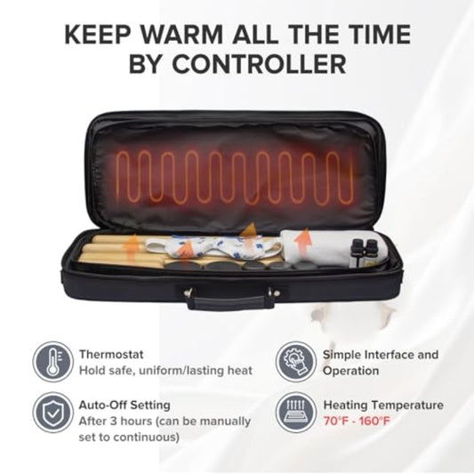 Portable Bamboo Massage Kit With Dual Sided Heating Stones