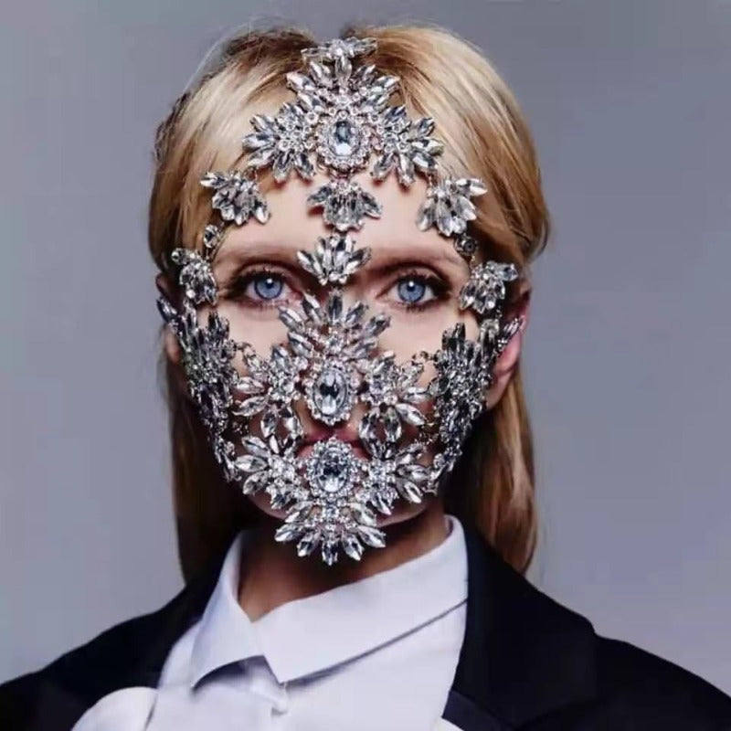 STONEFANS Women's Full Face Rhinestone Masquerade Mask - Sparkling -like Headpiece with Detachable Face Jewelry, Mardi Gras Costume Mask for Prom, Carnival, Parties, Lightweight & Comfortable (Alloy &) - One Size