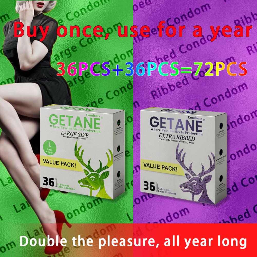 GETANE 72pc Super Smooth Natural Latex Condoms With Lubrication