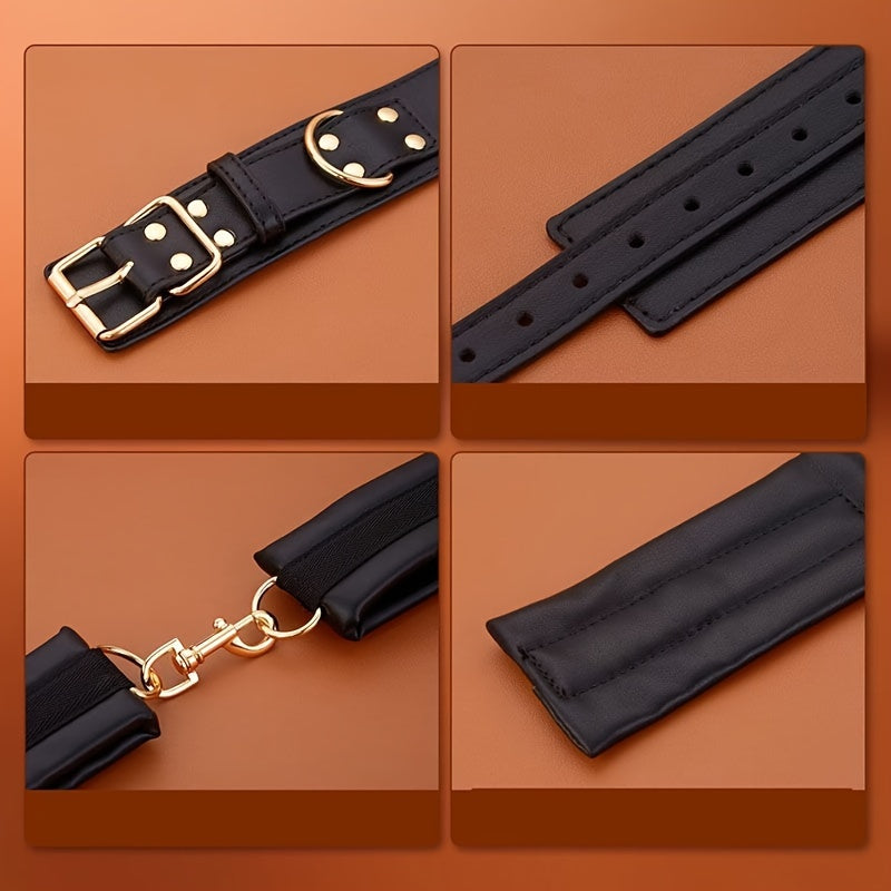 Bondage Set for Couples | SM Handcuffs, Leg Cuffs with Traction Chain, Collar & Belt Restraint Kit, Adjustable Adult BDSM Toys, Beginner Friendly