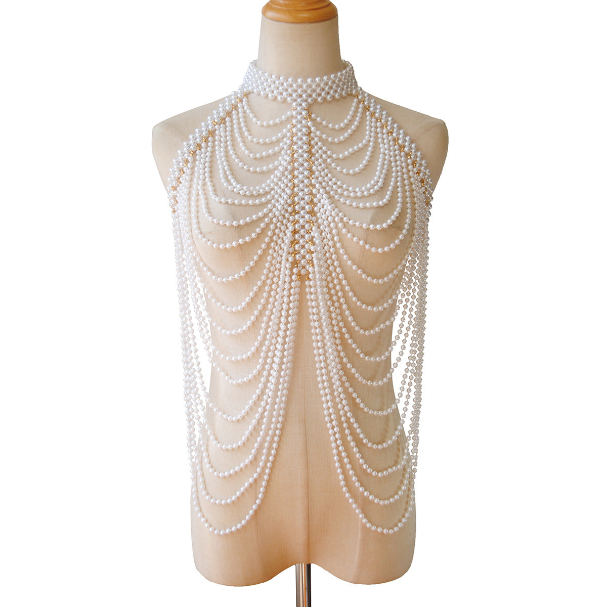 Pearl Like Chest Chain Multi Layer Body Chain For Women