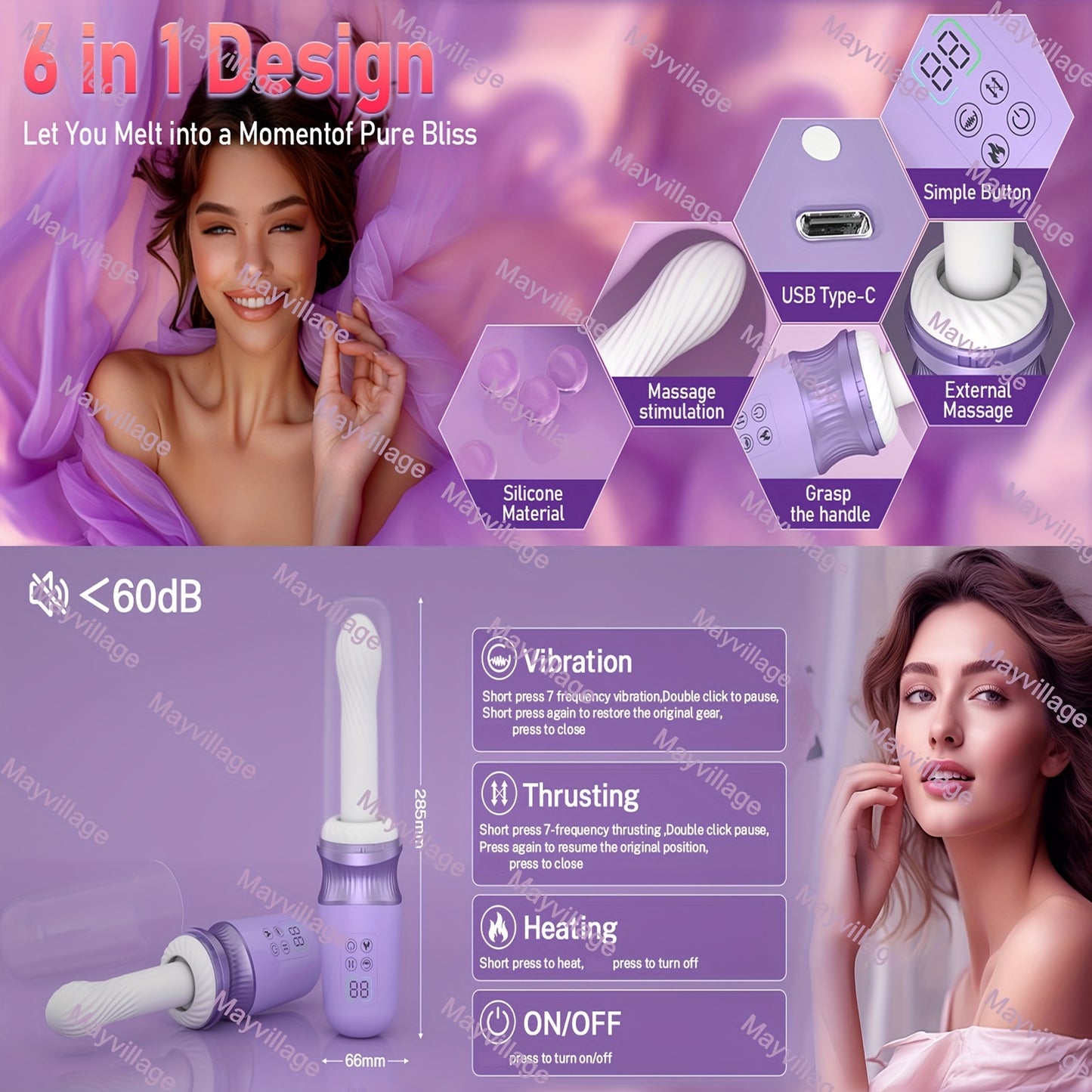 Handsfree Sex Machine Dildo With 7 Modes Vibrator Heating G Spot Anal
