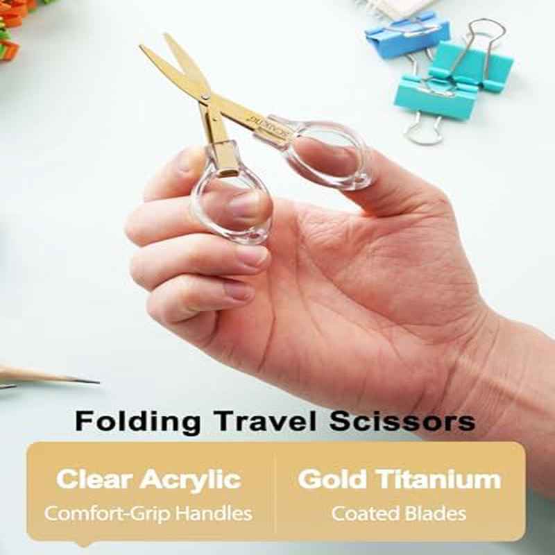 Folding Travel Scissors With Safety Lock And Golden-Titanium Coated Blades