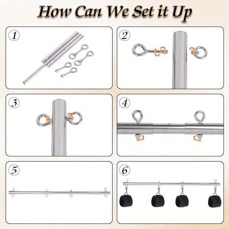Restraints Bondage Spreader Bar Kit With Detachable Adjustable Feather Handcuffs