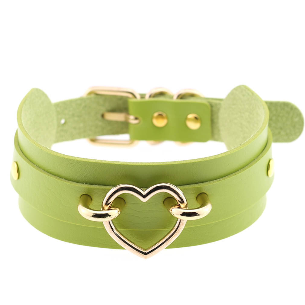PU Leather Restraint Collar Heart Necklace Choker European American Style