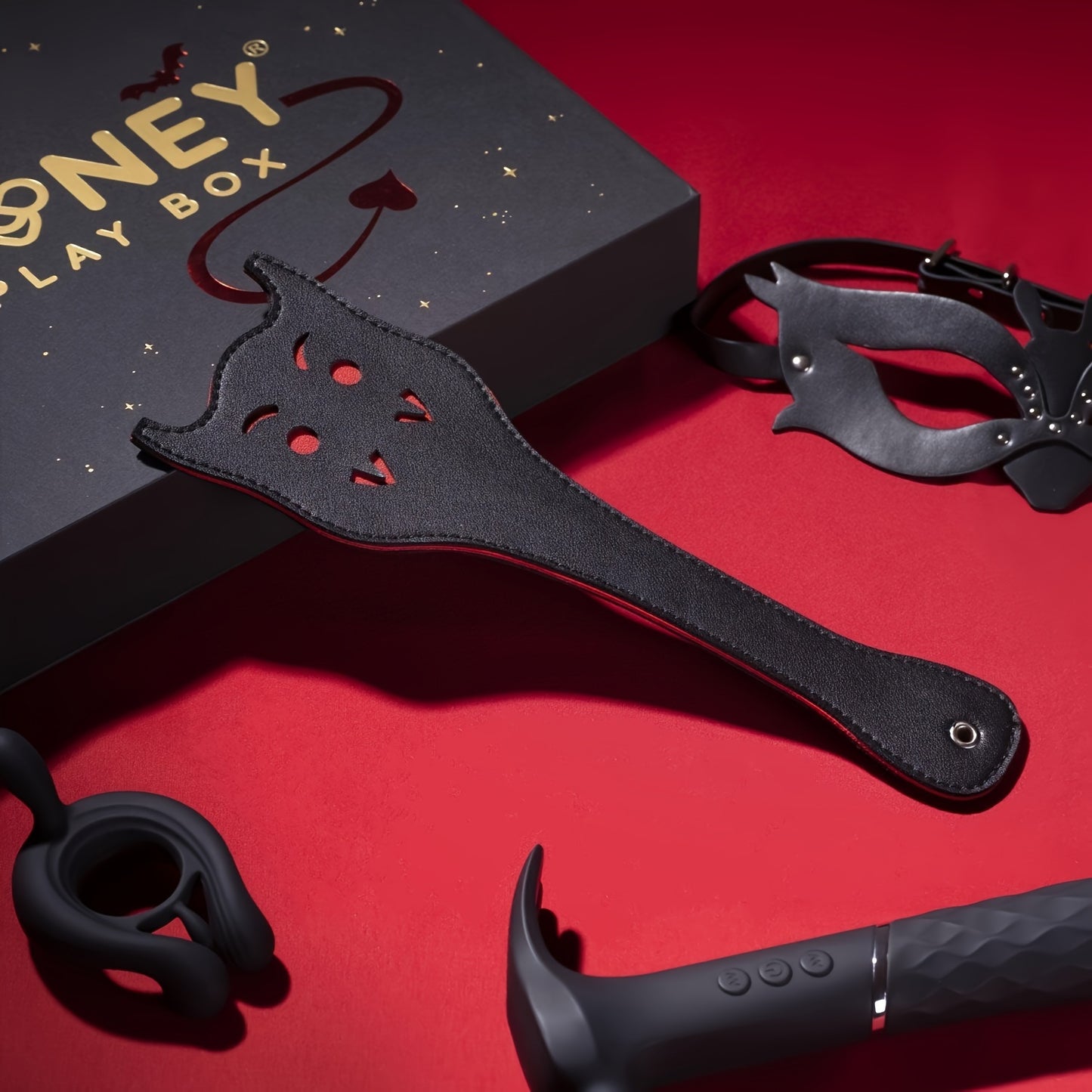 Honeyplaybox 1 Set Halloween Toys, BDSM A Multi-function G-spot And Clit Vibrator for Couples, BDSM Sex Bondage Sex Adults, Vibrating Rooster Ring for Couple, Sex Toys Set with A Vampire Paddle, Eye Mask BDSM Men And Women