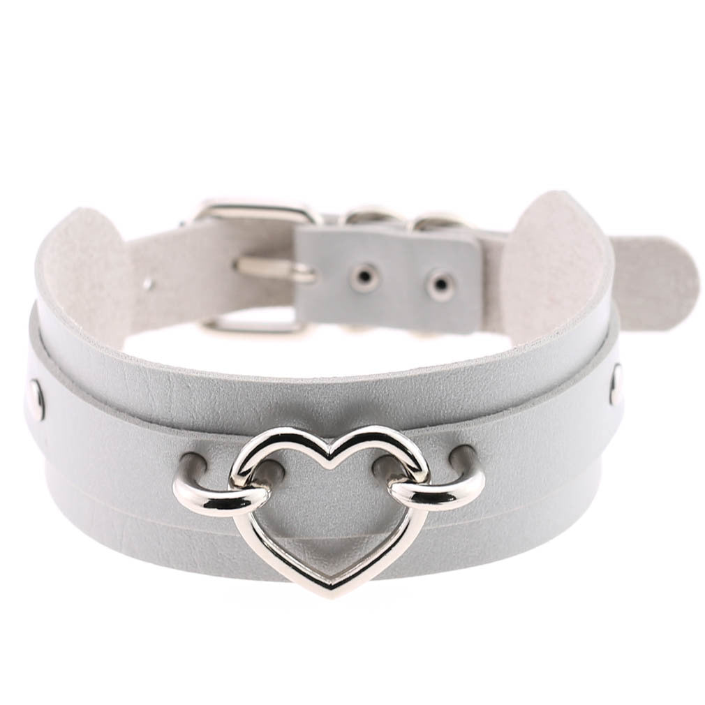 PU Leather Restraint Collar Heart Necklace Choker European American Style