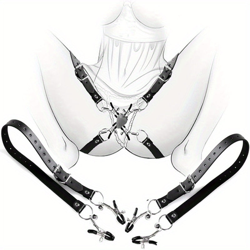 Leather Bondage Set For Beginners With Nipple And Vaginal Clamps