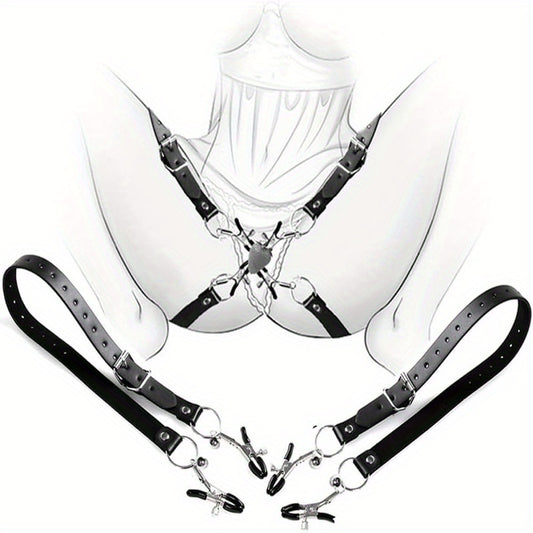 Leather Bondage Set For Beginners With Nipple And Vaginal Clamps