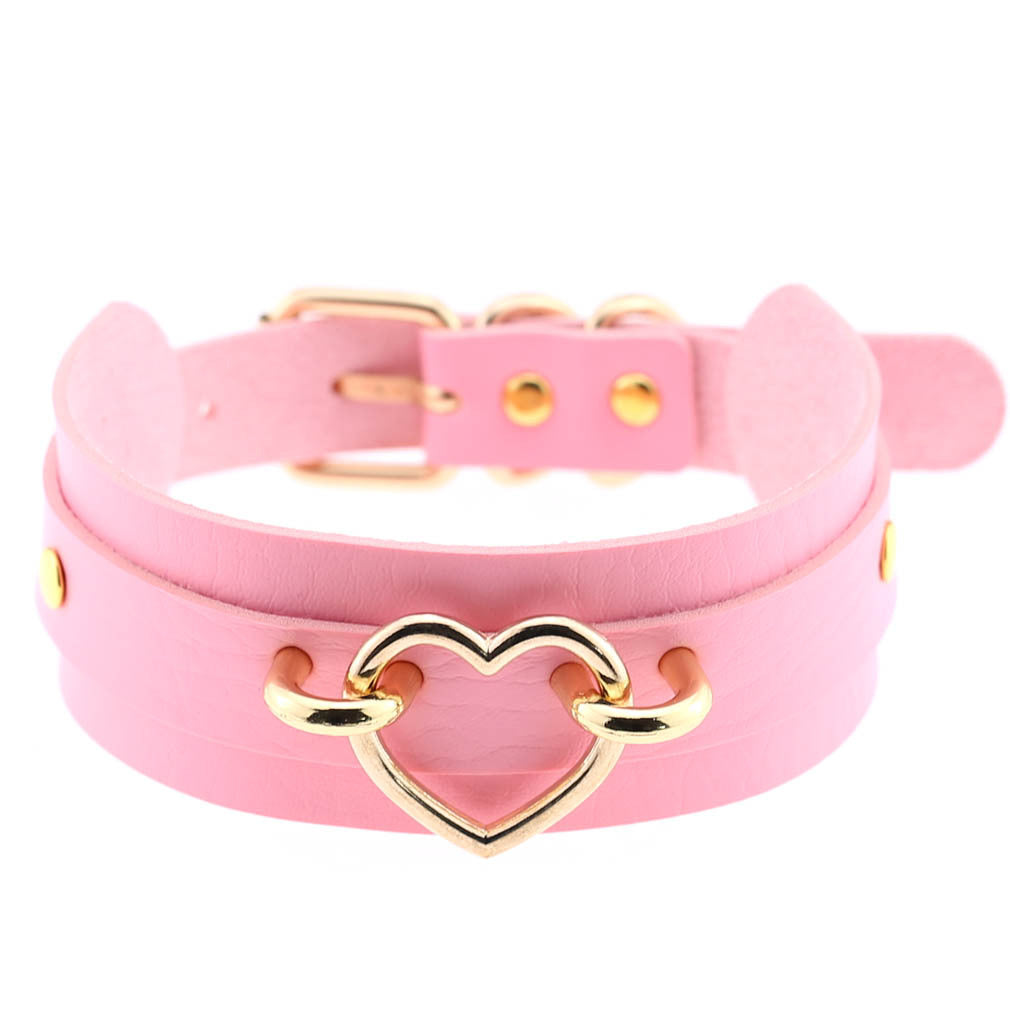 PU Leather Restraint Collar Heart Necklace Choker European American Style