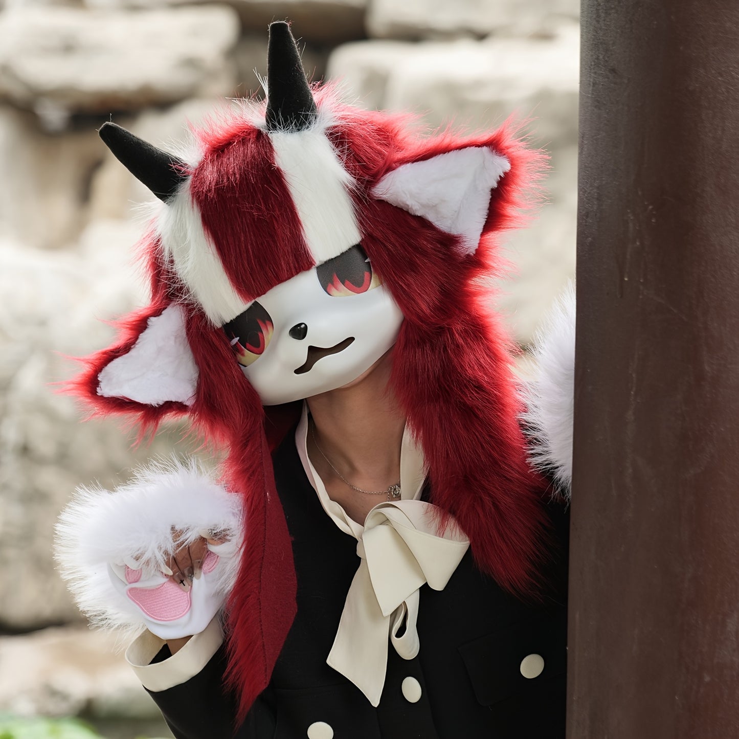 SERENEWINTER Handmade Furry Horn Mask And Beast Costume For Cosplay