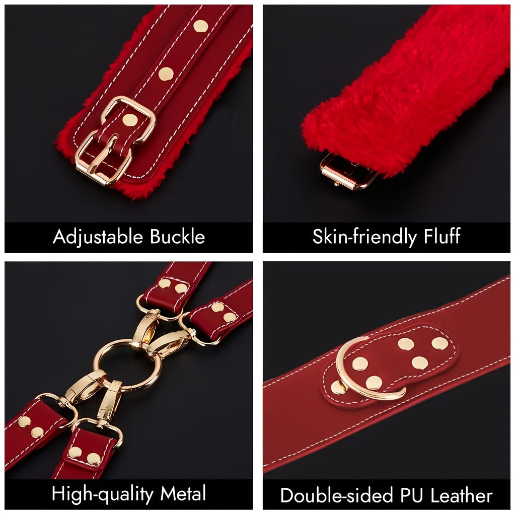 姬欲 Leather Bondage 11-Piece Set With Adjustable Cuffs Eye Mask