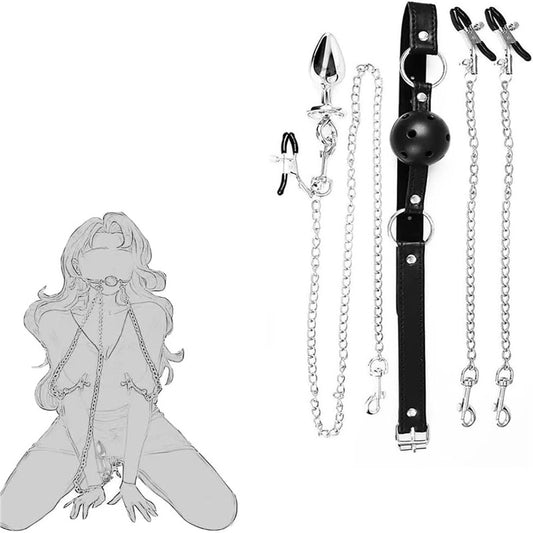 BDSM Bondage Set With Breathable Ball Gag And Clamps
