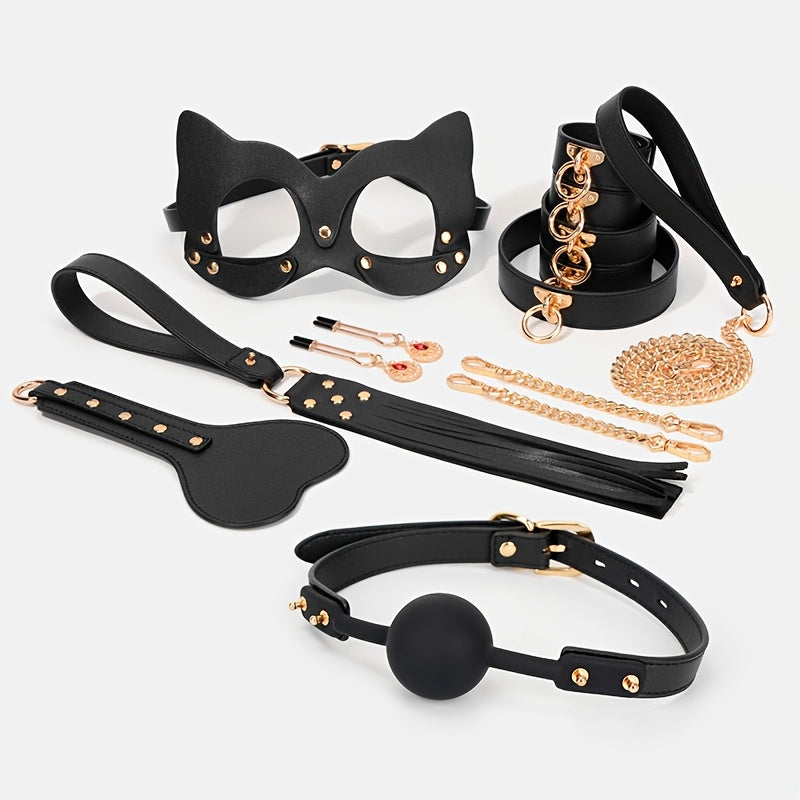 Punk Style Bondage Set With Cat Ear Mask And Cuffs