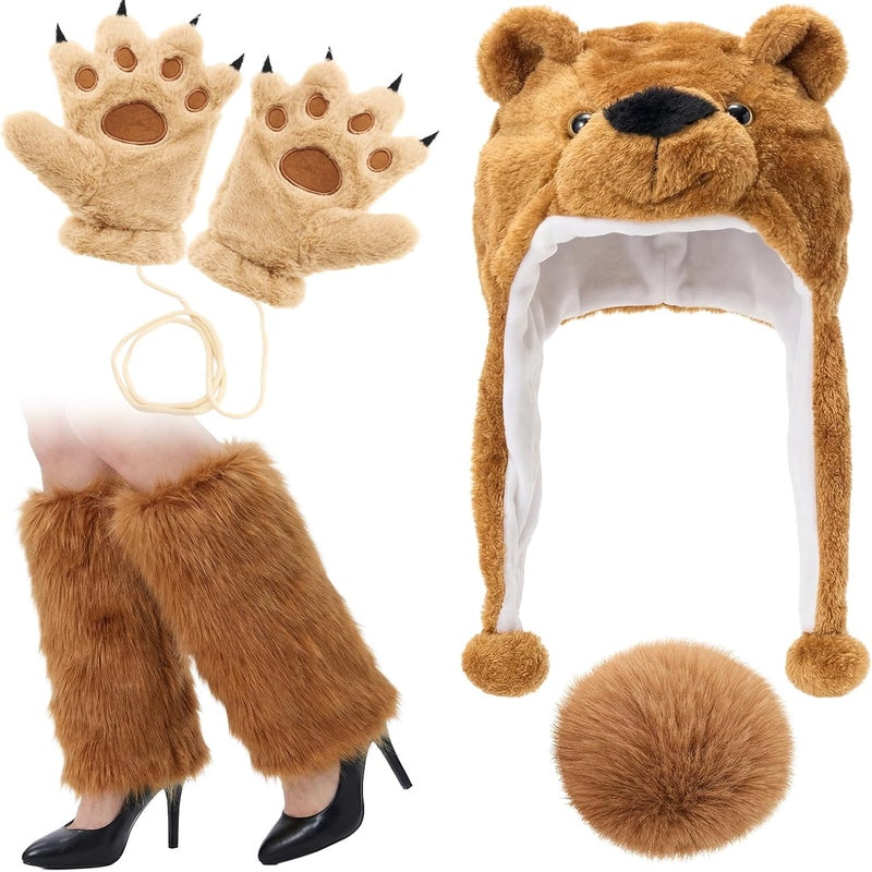 Jecery Winter Bear Costume Set for Adults Hat Gloves Tail