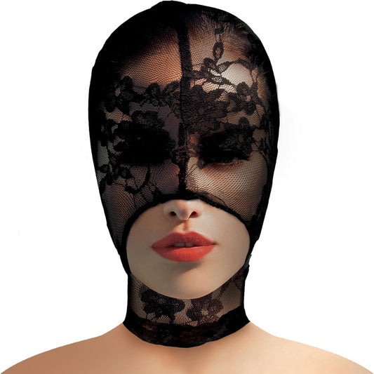 Master Series Lace Seduction Bondage Hood | BDSM Sexy Fetish Costume, Machine Washable, Polyester, Black, One Size Fits Most