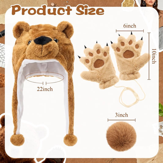 Jecery Winter Bear Costume Set for Adults Hat Gloves Tail