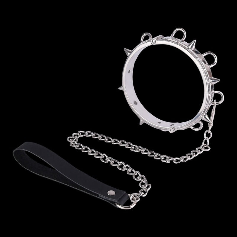 Couple Collar Stainless Steel Lock Leather Leash Set BDSM