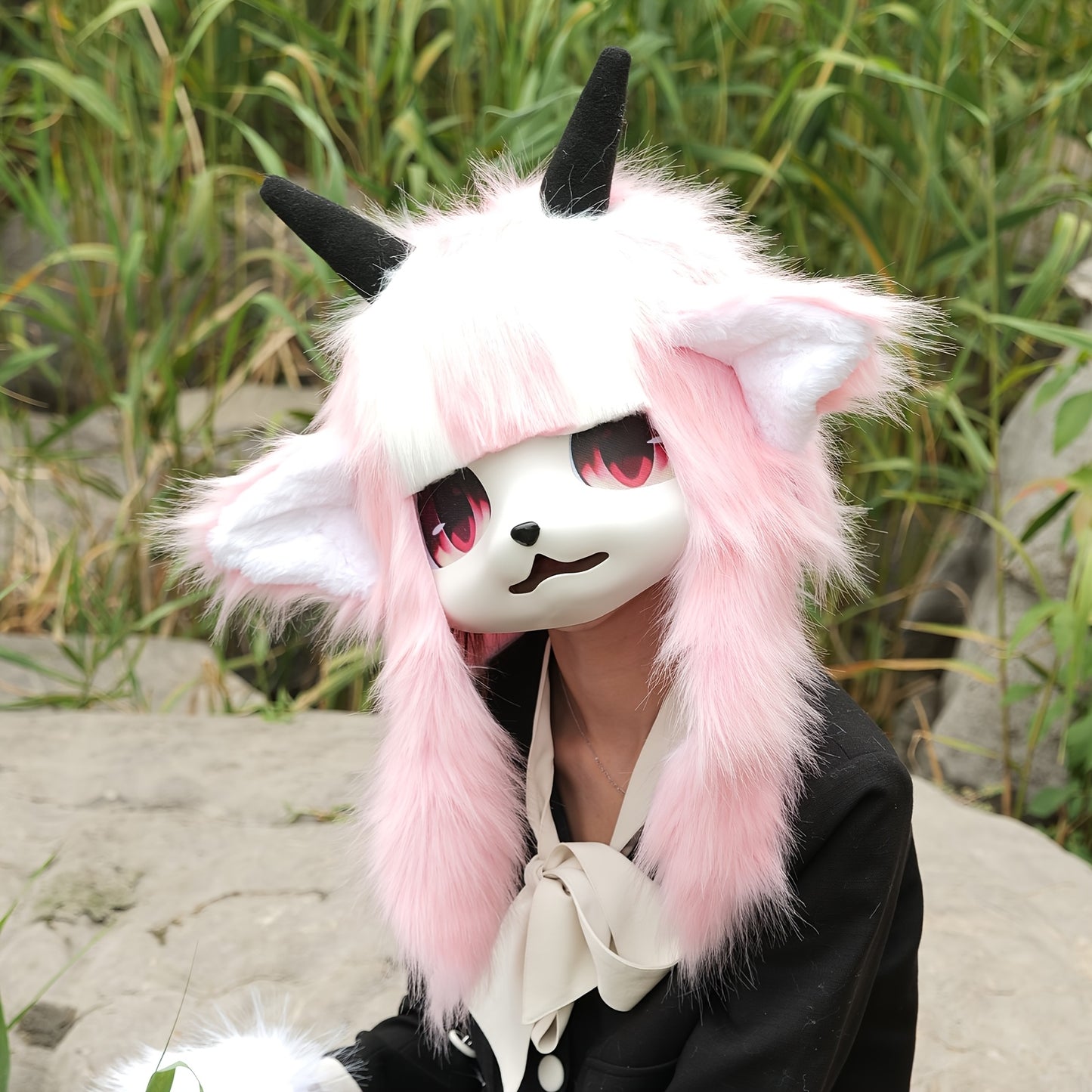 SERENEWINTER Handmade Furry Horn Mask And Beast Costume For Cosplay