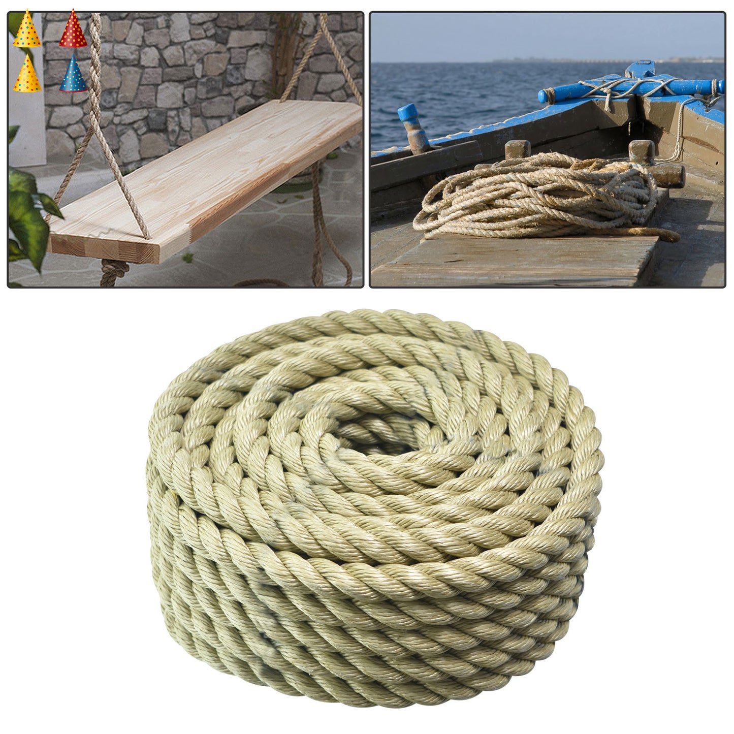 WFLNHB Heavy Duty Polyester 3 Strand Rope for Outdoor Use