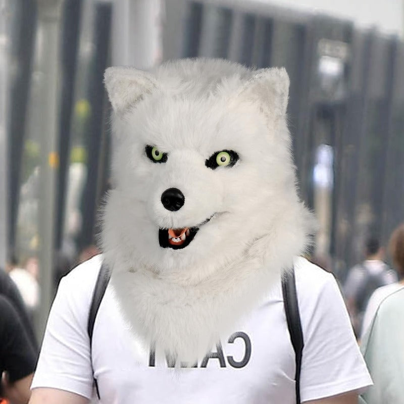 Wolf Dog Costume Set With Plush Tail Head Mask For Adults