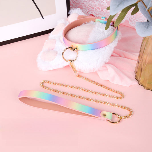 Unisex Iridescent Collar Necklace With Adjustable Leash