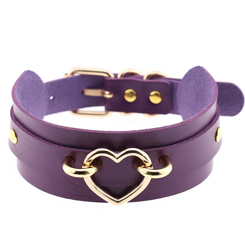 PU Leather Restraint Collar Heart Necklace Choker European American Style