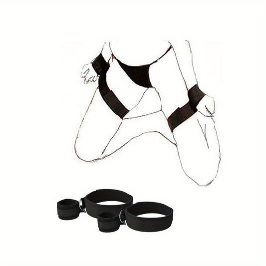 Dildo - 5pcs SM Body Bondage Set, Nylon Handcuffs/ shackles and Blackout Sex Mask and Gag and Purple Bell Nipple Clamps and Wearable Dildo Straps, BDSM Adult Sex Toy Games, Unisex Couple Toys, Valentine'S Day Game Gifts, Sex