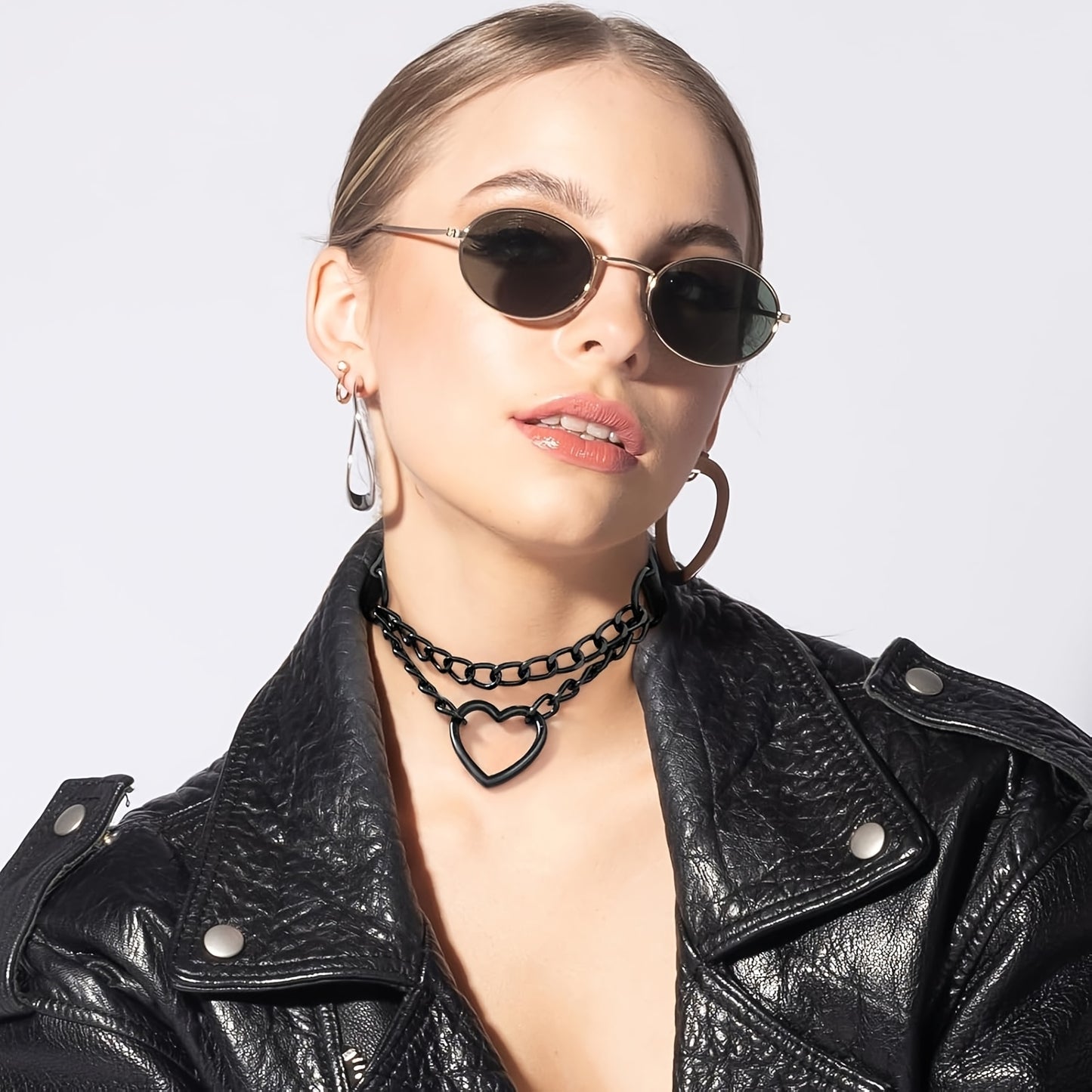 Two Piece Leather Choker Necklace Set For Women Gothic Jewelry